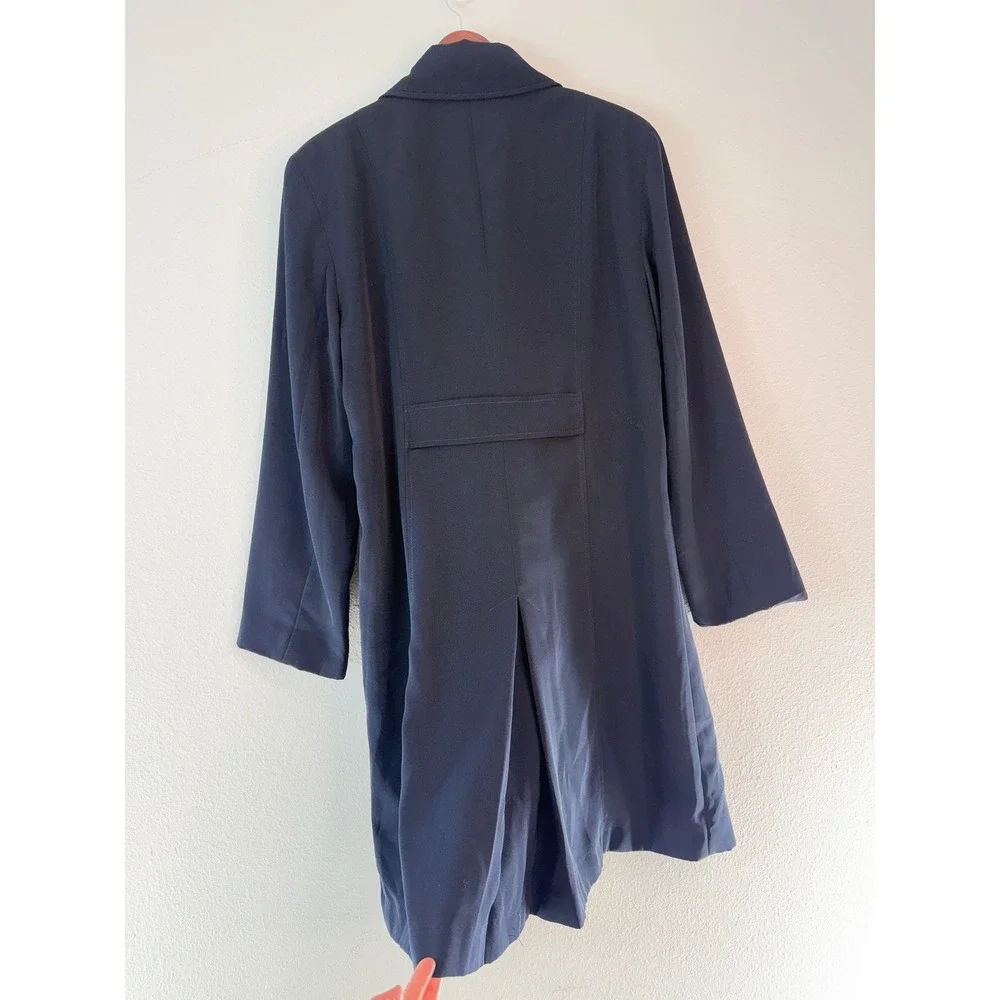 Vintage 90s Gallery Trench Coat Double Breasted Navy Blue Quiet Luxury Preppy 12